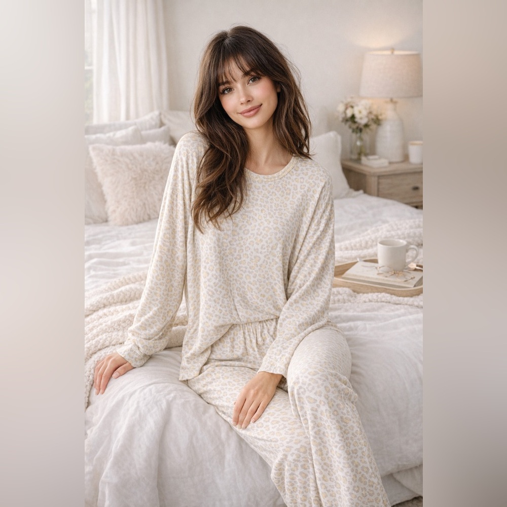 PJ Salvage Leopard Pajama Set XS Top Small Pants Lounge Sleepwear